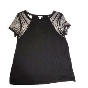 Love, Fire Black Short Sleeve Top L Sheer Mesh Accents Bust 36